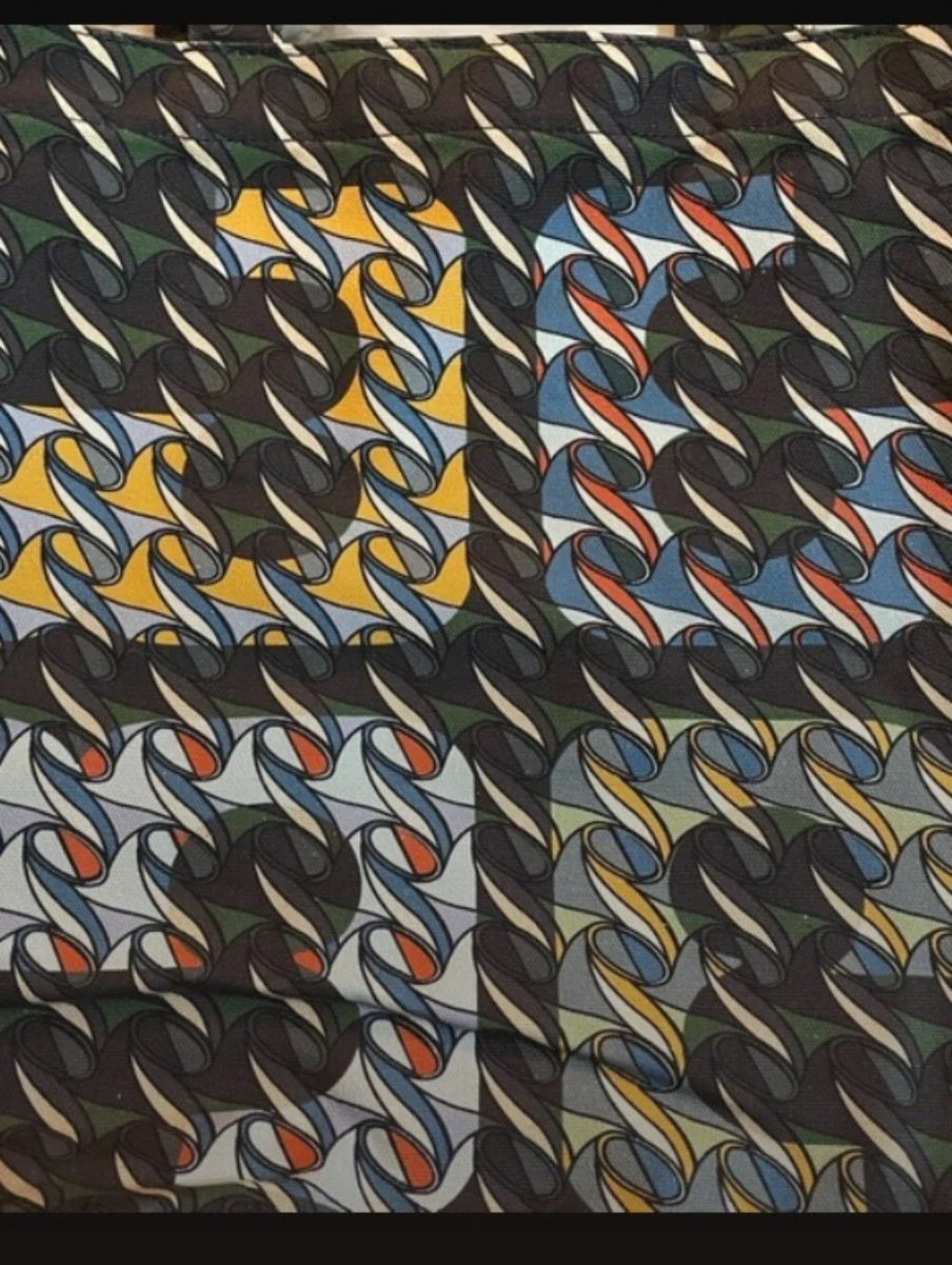 Tory Burch-Swan 🦢Ribbon Abstract Geometric Canvas Tote Bag 🖤